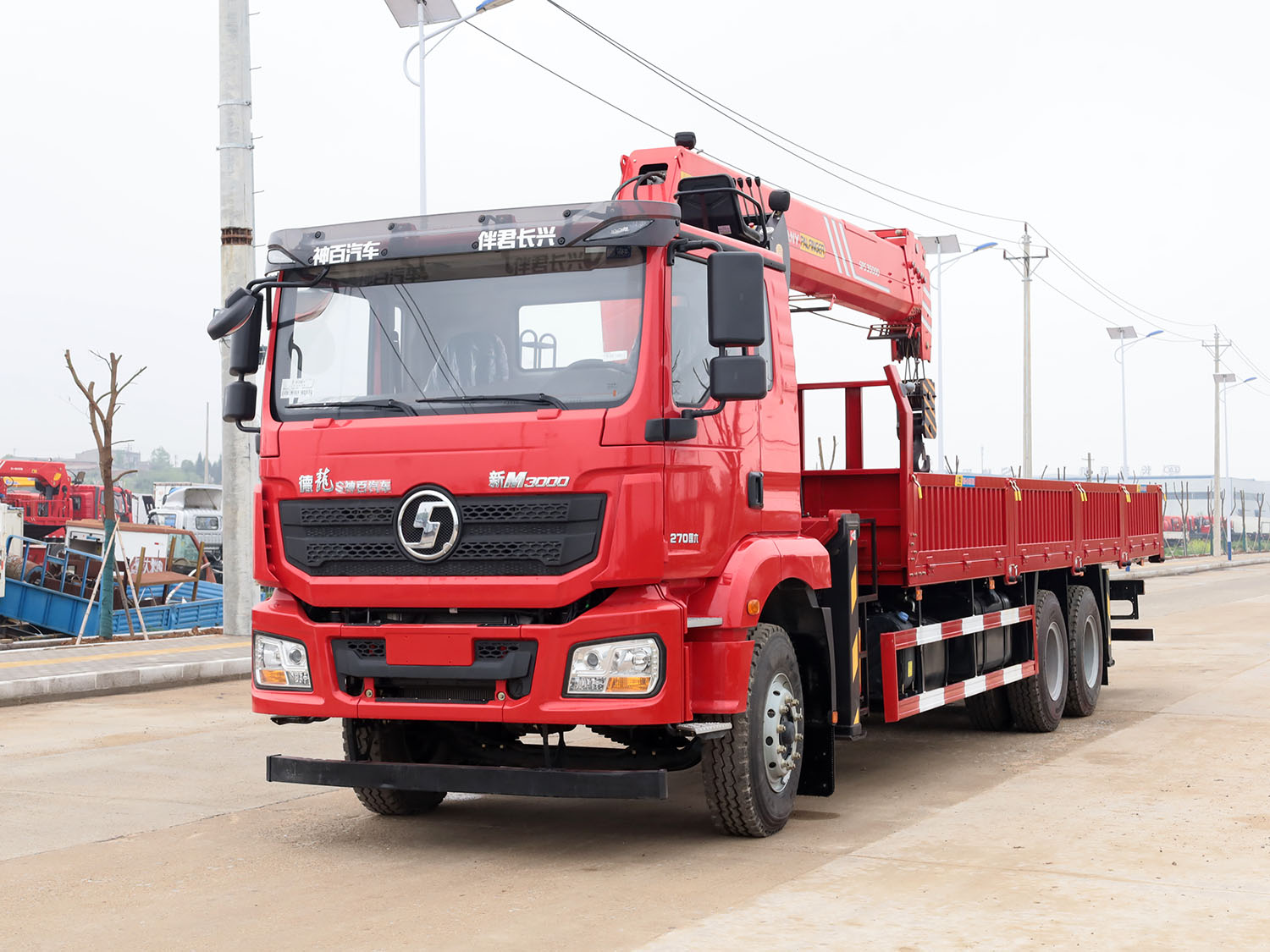 陜汽德龍新M3000后雙橋上裝三一14噸直臂式吊機