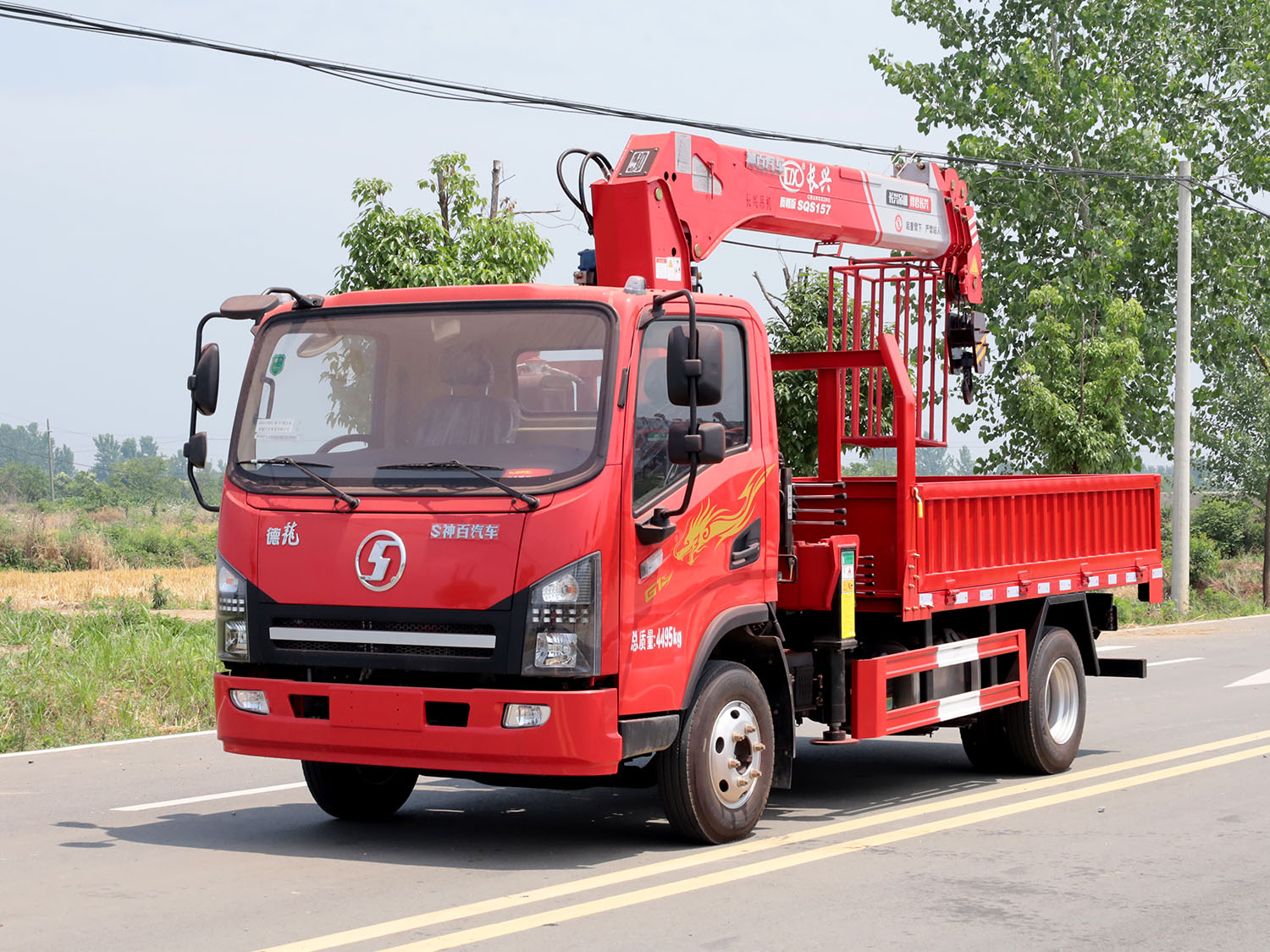 陜汽德龍G1單排上裝長興6.3噸直臂式吊機（藍牌，帶吊籃）