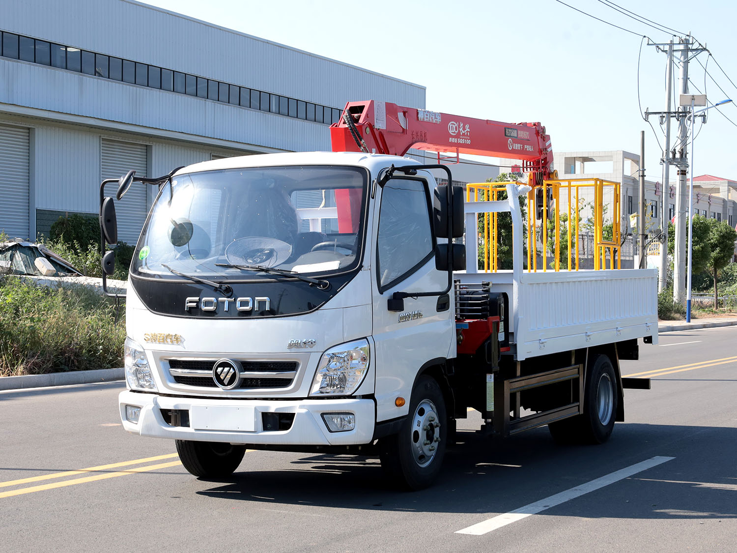 福田奧鈴捷運(yùn)單排上裝長(zhǎng)興4噸直臂式吊機(jī)（帶吊籃，帶貨箱）